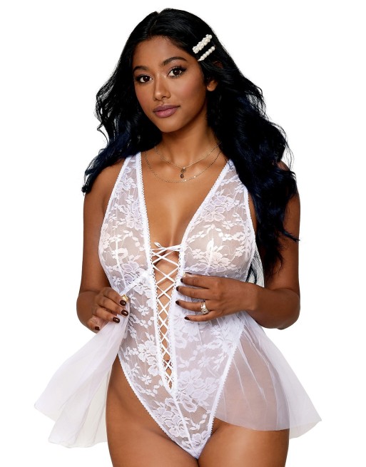 Body dentelle blanc avec tulle amovible - DG12918WHT Body dentelle blanc avec tulle amovible - DG12918WHT