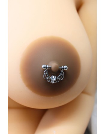 Paire de cache-tétons piercing barre demi-anneau faux diamant peau foncée - XP008F