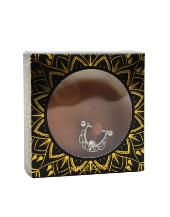 Paire de cache-tétons piercing barre demi-anneau faux diamant peau foncée - XP008F