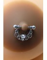 Paire de cache-tétons piercing barre demi-anneau faux diamant peau foncée - XP008F