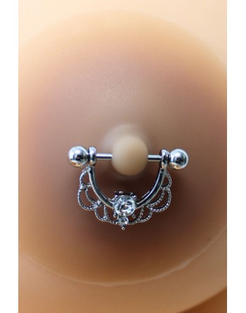 Paire de cache-tétons piercing barre demi-anneau faux diamant peau métisse - XP008M