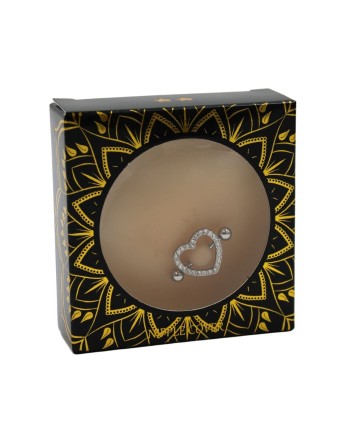 Paire de cache-tétons piercing barre coeur faux diamant peau claire - XP004C