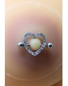 Paire de cache-tétons piercing barre coeur faux diamant peau claire - XP004C