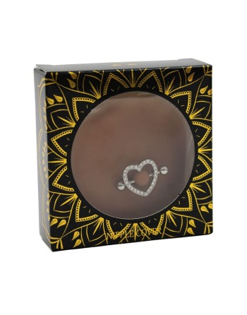 Paire de cache-tétons piercing barre coeur faux diamant peau foncée - XP004F