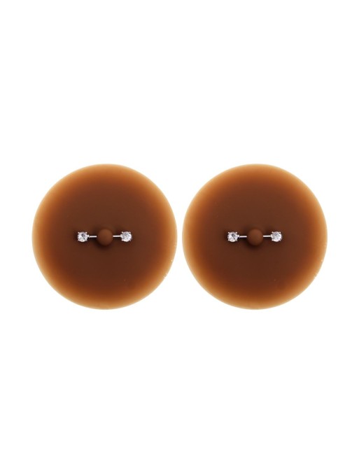 Paire de cache-tétons piercing barre faux diamant peau foncée - XP001F