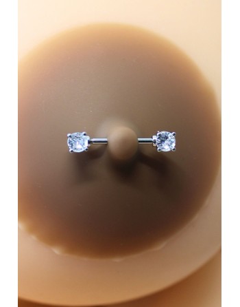 Paire de cache-tétons piercing barre faux diamant peau foncée - XP001F