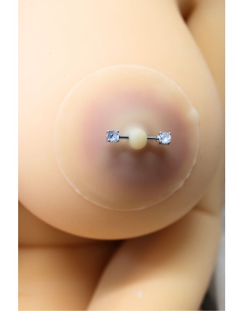 Paire de cache-tétons piercing barre faux diamant peau claire - XP001C