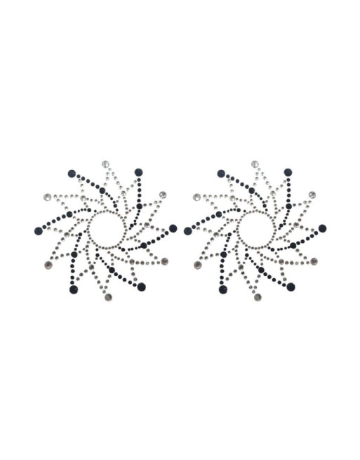 Paire de cache tétons adhésifs strass noir et blanc - NP-1020BLK
