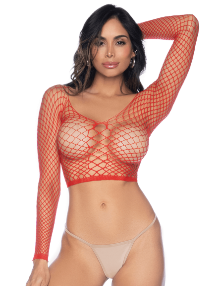 2 en 1 Top ou pantalon en résille rouge - MAL1120RED