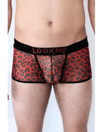 Boxer en résille imprimé léopard rouge - LM2501-67RED