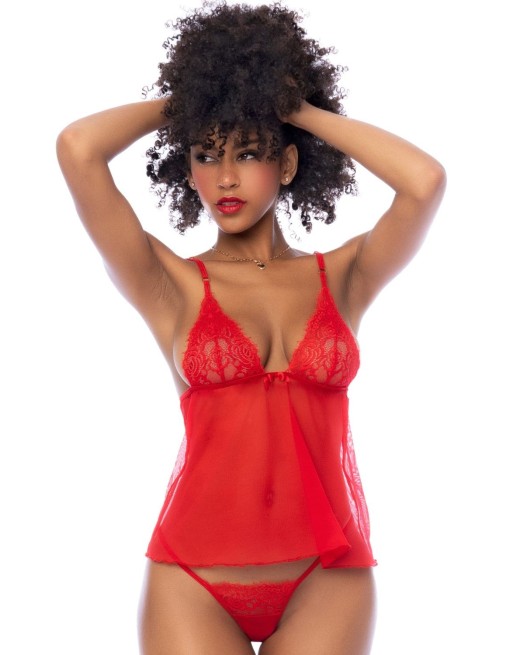 Nuisette courte rouge et string assorti - MAL7562RD Nuisette courte rouge et string assorti - MAL7562RD