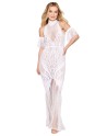 Robe bodystocking en résille et dentelle blanche - DG0490WHT