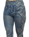 Legging bleu effet jean délavé imprimé léopard - FD1017