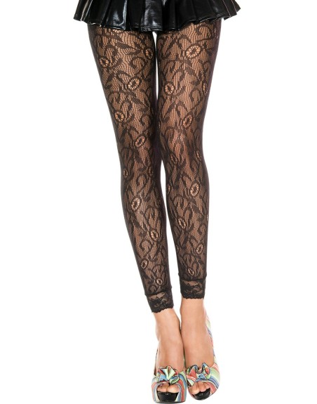 Legging fin noir résille et dentelle motif floral - MH35029BLK