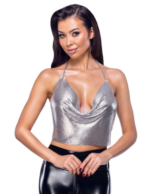 Top métallisé argenté à chaînes - R24504966001