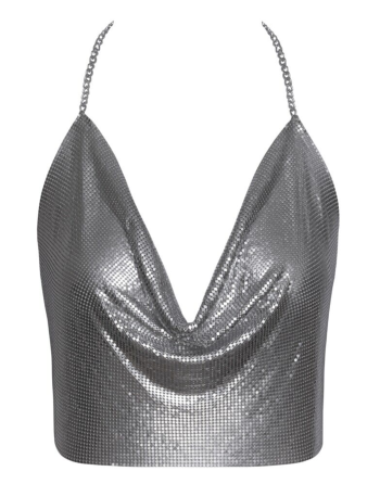 Top métallisé argenté à chaînes - R24504966001