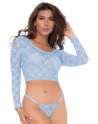 Ensemble 2 pièces en dentelle bleue pastel, crop top et string - MAL8918LBLU