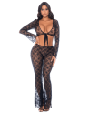 Top et pantalon en dentelle florale noire - MAL1915BLK