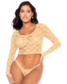 Ensemble 2 pièces en dentelle jaune pastel, crop top et string - MAL8918LYLW
