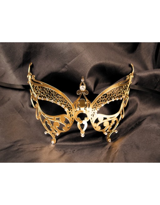Masque vénitien Alida rigide doré avec strass - HMJ-026B Masque vénitien Alida rigide doré avec strass - HMJ-026B