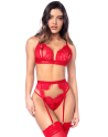 Ensemble sexy 3 pièces peek-a-boo avec porte-jarretelles en dentelle Mapalé - MAL8970RED