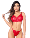 Ensemble sexy 3 pièces peek-a-boo avec porte-jarretelles en dentelle Mapalé - MAL8970RED