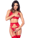 Ensemble sexy 3 pièces peek-a-boo avec porte-jarretelles en dentelle Mapalé - MAL8970RED