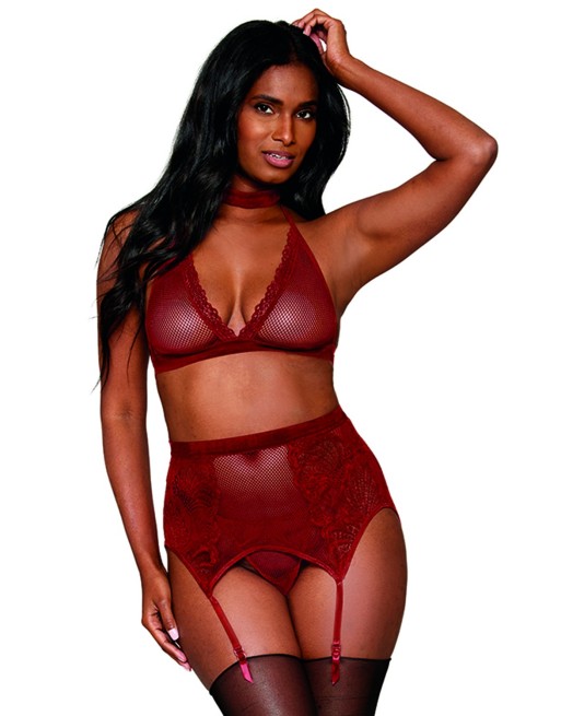 Ensemble 4 pièces soutien gorge, tour de cou, string et porte jarretelles rouge - DG11776GAR Ensemble 4 pièces soutien gorge, tour de cou, string et porte jarretelles rouge - DG11776GAR