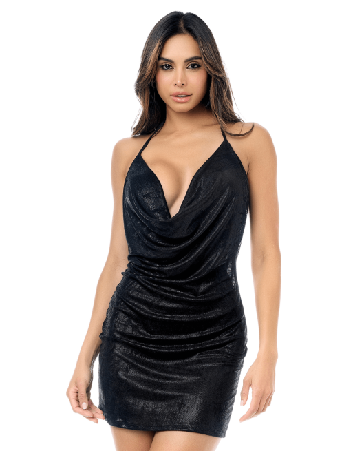 Mini-robe sexy noire scintillante dos nu décolleté bénitier - MAL40018SHBK Mini-robe sexy noire scintillante dos nu décolleté bénitier - MAL40018SHBK