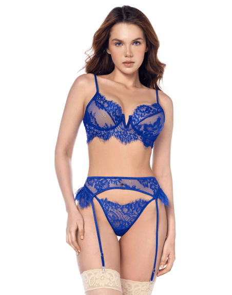 Ensemble 3 Pièces Dentelle Mapalé – Bleu Intense & Élégance Sensuelle