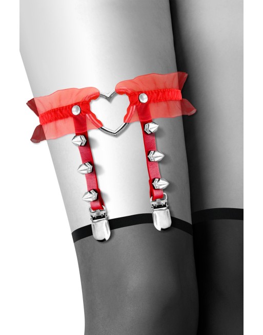 Jarretière rouge avec coeur pointes et tulle - CC6060100030 Jarretière rouge avec coeur pointes et tulle - CC6060100030